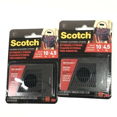2 Packs Scotch Extreme Hook and Loop Fastener Strips 3 in. L x 1 in. W Black
