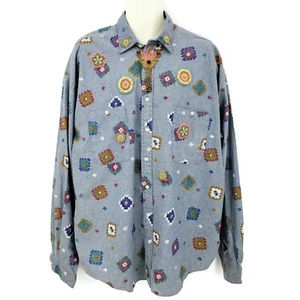 Lucci Moda Shirt Mens Large Chambray Southwest Long Sleeve Miami Beach - Picture 1 of 4