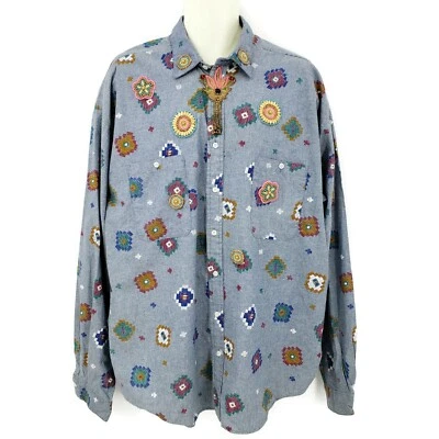 Lucci Moda Shirt Mens Large Chambray Southwest Long Sleeve Miami Beach - Image 1 of 4