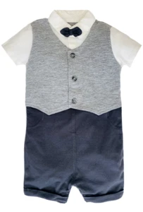 Baby Boys Waistcoat Suit Romper GEORGE Bow Tie Formal Party Birthday Outfit NEW - Picture 1 of 3