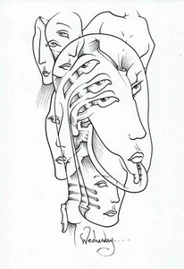 Jessica Tehan 2017 "Ohne Titel" Tusche auf 7,5x11" schwere Papierzeichnung - schöne Kunst - Bild 1 von 1