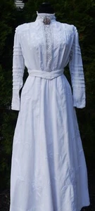 Antique 1910's cotton voile hand embroidery with fish tail lady Edwardian dress - Picture 1 of 21