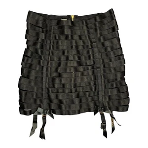 BORDELLE Black Elastic Strap Waspie Mini Skirt Sz M - Picture 1 of 8