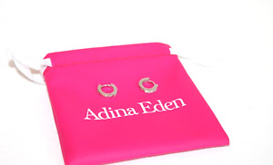 Adina Eden Earrings silver tone small hoops pave crystal huggie ladies