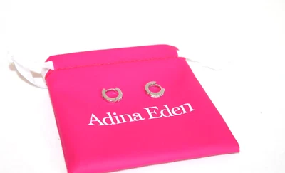 Adina Eden Earrings silver tone small hoops pave crystal huggie ladies - Image 1 of 4