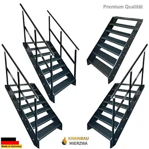 Premium Treppe 7 Stufen Anthrazit Breite 60-140cm H: 133cm Außentreppe Geländer - Bild 1 von 7