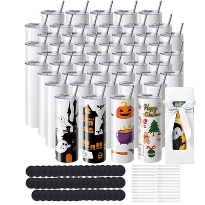 50Pack Straight Sublimation Tumblers Bulk Blank 20oz Stainless Steel White - Image 1 of 4