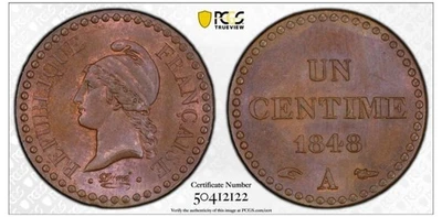 1848 A FRANCE 1 CENT COPPER COIN PCGS MS64BN - Image 1 of 4