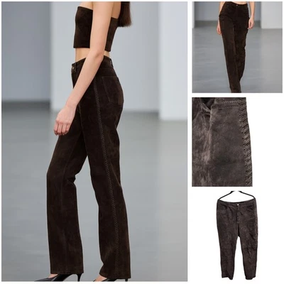Chico's Suede Brown 100% Leather Women's Pants Size 25 Seam Detailing - Image 1 of 4