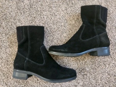 Botines de cuero con tacón ancho La Canadienne gamuza negra 8,5 M cremallera lateral Foto 1 de 4