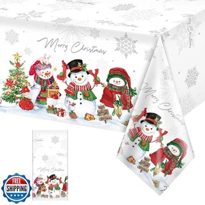 FunnyPars 1 Stück Weihnachten Schneemann Tischdecke, Kunststoff Weihnachten Schneemann Schneeflocke - Bild 1 von 5