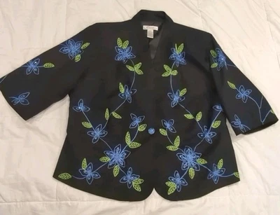 Chaqueta Blazer Dressbarn 2X Mujer Negra y Azul Forrada Floral Oficina Plus Foto 1 de 4