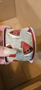 wired santa hat and snowflake ribbon 2 1/2 inch x 15 ft - Picture 1 of 1
