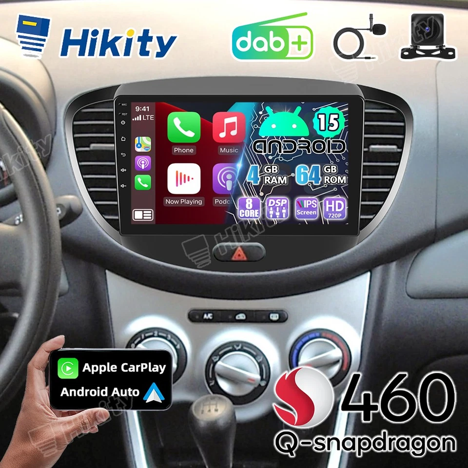 DAB+ 8-Core CarPlay Android 15 Autoradio Für Hyundai i10 PA 2007-2013 Navi WIFI - Bild 1 von 4