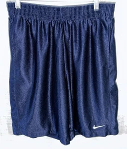 Vintage 90s Nike Basketball Shorts Dazzle Silky Glanz Shiny Navy Blue Large - Picture 1 of 4
