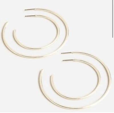 J Crew Gold tone Thin hoop earrings set-of-two, w/ pouch, surgical steel posts - Image 1 of 3