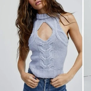 For Love and Lemons Keke Blue Cable Knit Sleeveless Top Crew Neck 2x - Picture 1 of 8
