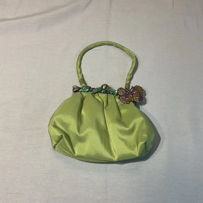 Vintage Party Victorian Green Clutch w/Beautiful Metal Butterfly Clasp Retro - Image 1 of 4
