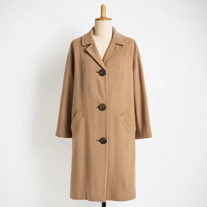 Cappotto donna vintage 100% cashmere medio cammello marrone bottoni foderato davanti anni 60 retrò - Foto 1 di 12