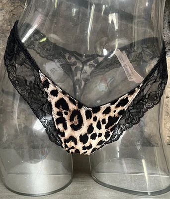 Victoria's Secret Satin & Lace High Leg THONG Panty ANIMAL PRINT Sz S NWT$16.95 - Image 1 of 3