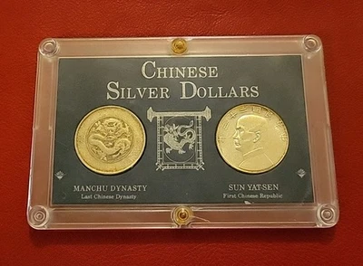 Dólares de plata chinos 1983 dinastía manchú Sun Yat-Sen certificado azul  Foto 1 de 4