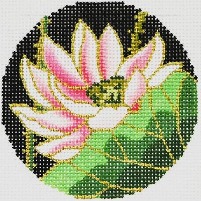 Needlepoint Handpainted Lee BJ Canvas Pink Floral 3" - Image 1 of 4