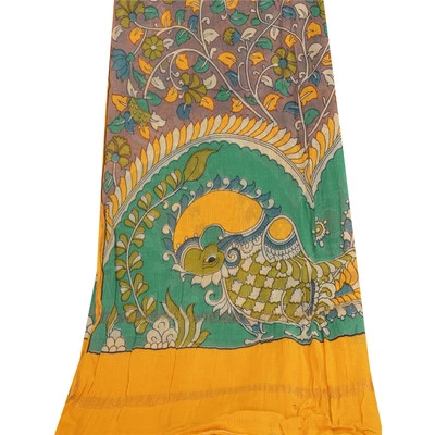 Sánskriti Vintage Largo Dupatta/Estola Algodón Puro Malva Kalamkari Bloque Estampado Foto 1 de 4
