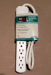 Electricord 6 Steckdosen Kompaktleiste mit 3 Fuß Kabel A-1185-003-WH - Bild 1 von 2