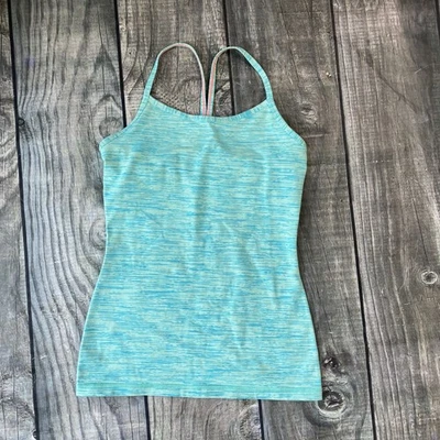Camiseta sin mangas Ivivva Lululemon para niñas 14 espalda cruzada verde azulado rayas pequeñas sujetador de estante Foto 1 de 4