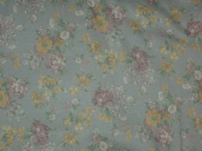 Blue cotton blend fabric mauve cream tea rose Soft fabric 60"Wide 2 yards - Image 1 of 2