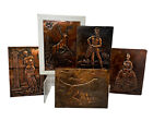 Lot de 5 PLAQUE vintage martelé cuivre gaufré sur bois ART MURAL 5,5" x8,5"