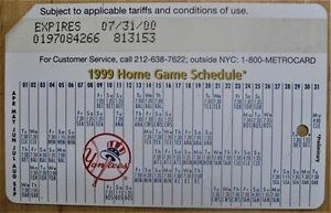 SEHR SELTENE 25 JAHRE ALTE YANKEE BASEBALL METROCARD SERIE (HINWEIS) - Bild 1 von 2
