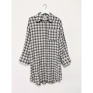 Arket Plaid Check Shirt Dress Size 40 UK 12-14 Black Ivory Minimal Cotton - Picture 1 of 11