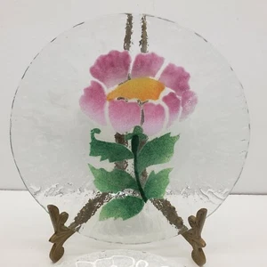 Fused Glass Pink Daisy/Sunflower 8 3/4" plates Set of 2 Signed - Picture 1 of 5