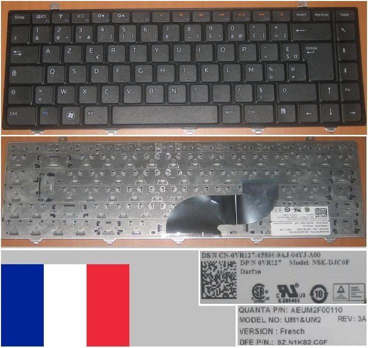 Keyboard AZERTY French Dell Studio 14 1440 9Z.N1K82.C0F 0VR127 AEUM2F00110 Black - Image 1 of 1