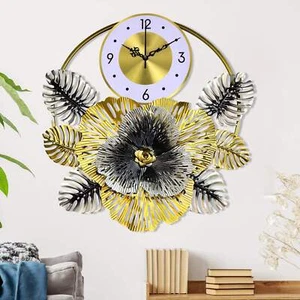 Floral Metal Wall Clock, 24" Home Decor, Silent Nonticking - Picture 1 of 5