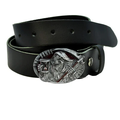 Fibbia per cintura Gothic Biker Buckle USA Reaper medievale motivo clessidra *172 - Immagine 1 di 4