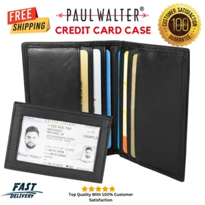 Men & Women 100% Leather Business Thin Card Case,ID Window,Slim Holder Wallet - Picture 1 of 10