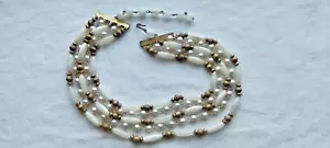 Brass Pearl Beautiful White Beads 5 Strand Antique Necklace - Picture 1 of 5