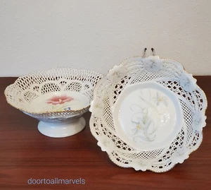 Vintage Braided Porcelain Fruit Console Bowls Large Handmade in Transylvania (2) - Picture 1 of 12