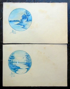 2 Vintage Original Art Hand Painted Drawn Postcards-Artist Signed MG Cameo Scene - Picture 1 of 2