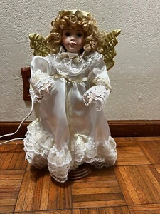 1990er Holiday Motion Weihnachten Porzellan "Jennifer" Engel animierte Spitze 19" groß - Bild 1 von 15