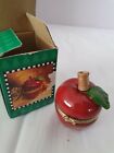 Vintage Porcelain Hinged Trinket Box Red Apple2 1/2'' H