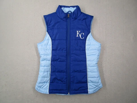 Kansas City Royals Vest Womens Small Blue Full Zip Puffer Quilted Embroidered Cover