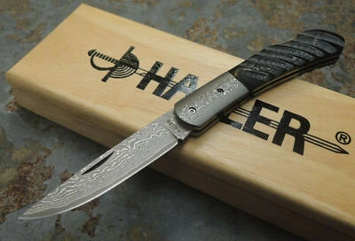 Haller Damast Taschenmesser Damastmesser 71 Lagen Büffelhorn Griff Geschenkbox - Bild 1 von 4