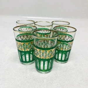 Vintage Shot Glass Green Gold Trim Set/6 3 Oz Made Italy Barware READ - Picture 1 of 10