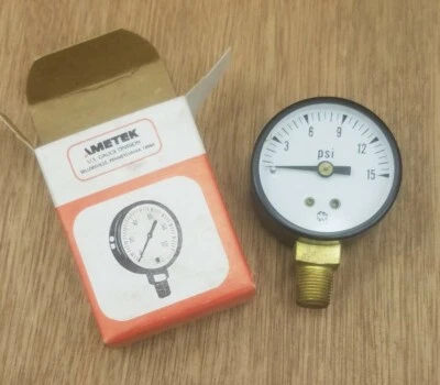 US Gauge 15# 15 Pound 1.5" or 1-1/2" Bottom-mount Pressure Gauge 1/8" MNPT - NEW - Image 1 of 4