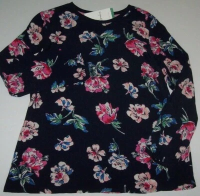 NUEVO CON ETIQUETAS Blusa Pullover Joules Keegan Azul Marino/Rosa Floral Crepé EE. UU. 14 ENCANTADORA Foto 1 de 2