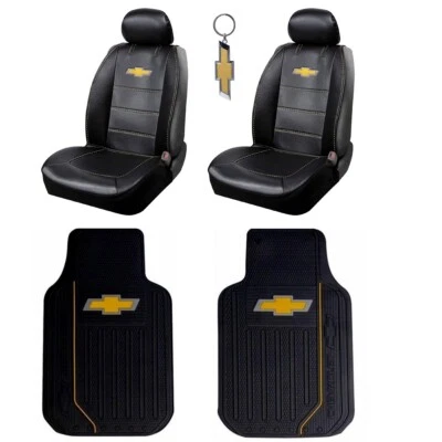 New 5pc Chevy Elite Bow Tie Logo Car Truck Seat Covers Front Floor Mats Keychain Foto 1 de 4