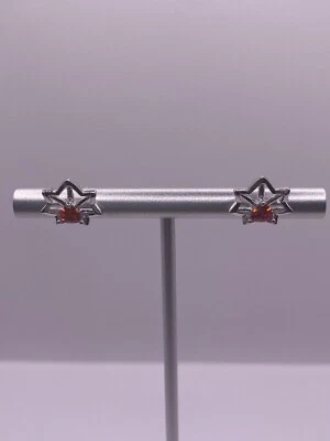 Sun Burst Style Sterling Silver Earrings Orange CZ - Image 1 of 4